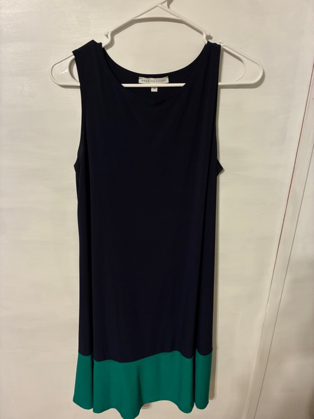 Annalee + Hope Navy Sleeveless Shift Dress with Teal Hem
